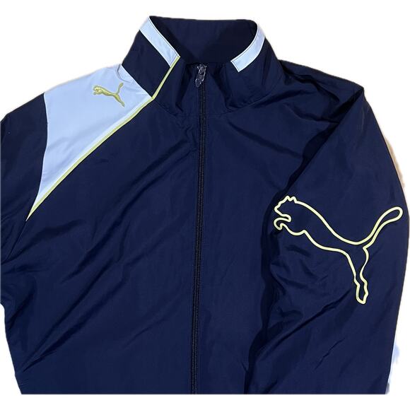 Puma Men’s L Navy Zip Track Jacket Retro Colorblock Athletic Streetwear Y2K Gear - Picture 3 of 11